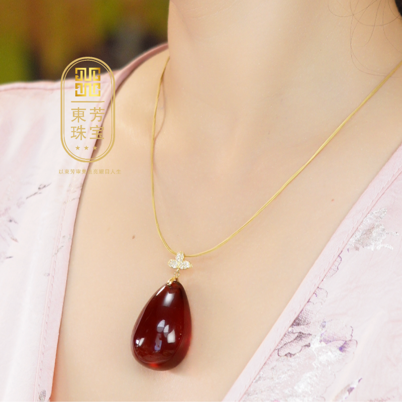東芳珠宝-缅甸琥珀水滴坠大水滴吊坠简约百搭气质琥珀天然琥珀