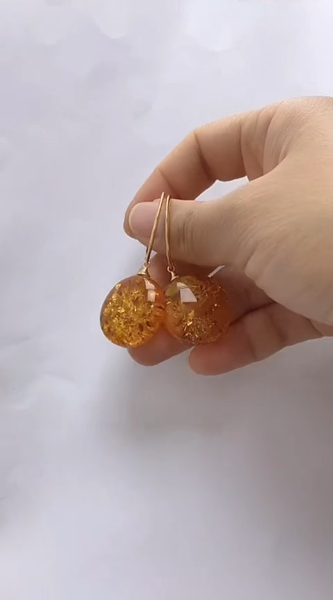 【闪购商品】琥珀裸石银S925镶嵌花珀耳坠