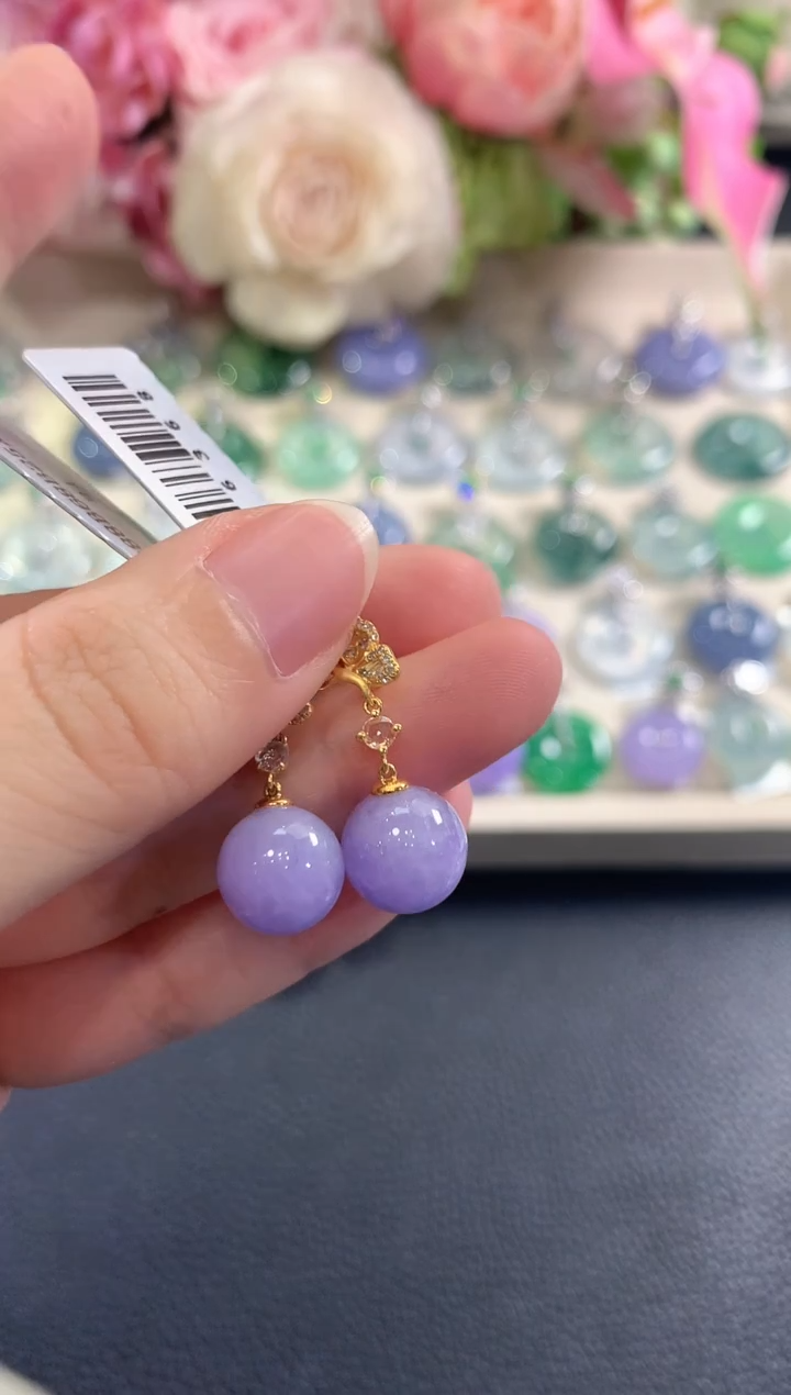 吊坠(不含链)18K金镶嵌翡翠b45紫货有色差多样性一件发货