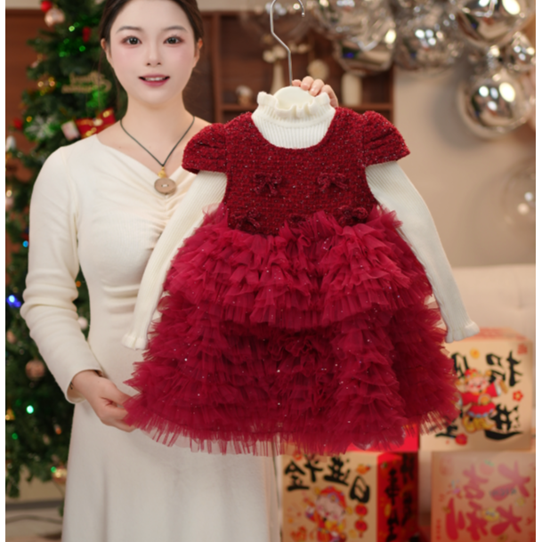 XYT511可爱潮新年冬季裙子新款女童套装两件套2025冬款蝴蝶结加厚