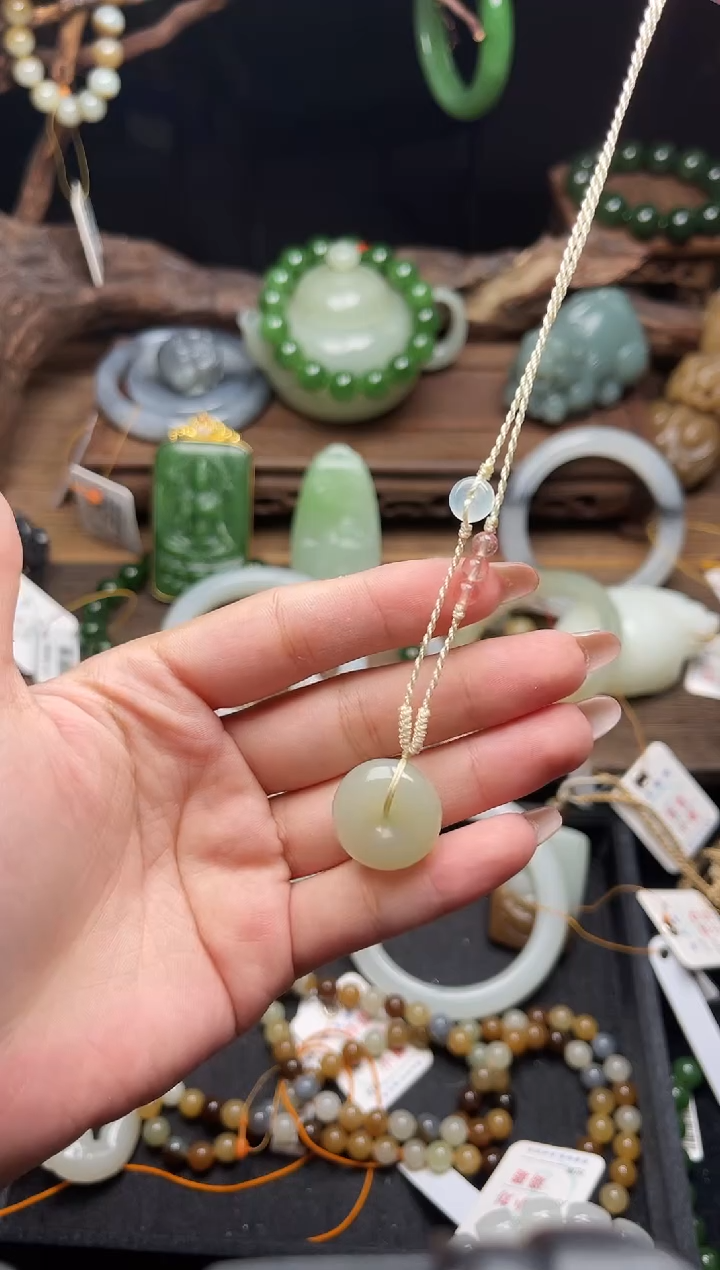 吊坠(不含链)未镶嵌和田玉少***糖青海青白 平安扣 