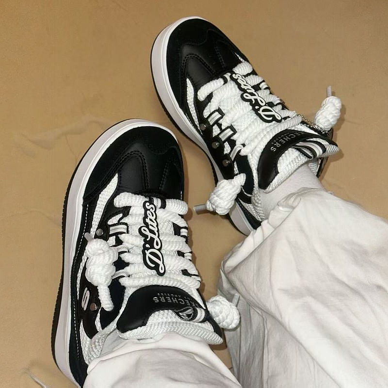 斯凯奇官方女鞋休闲运动鞋厚底潮流增高缓震皮质撞色板鞋185320