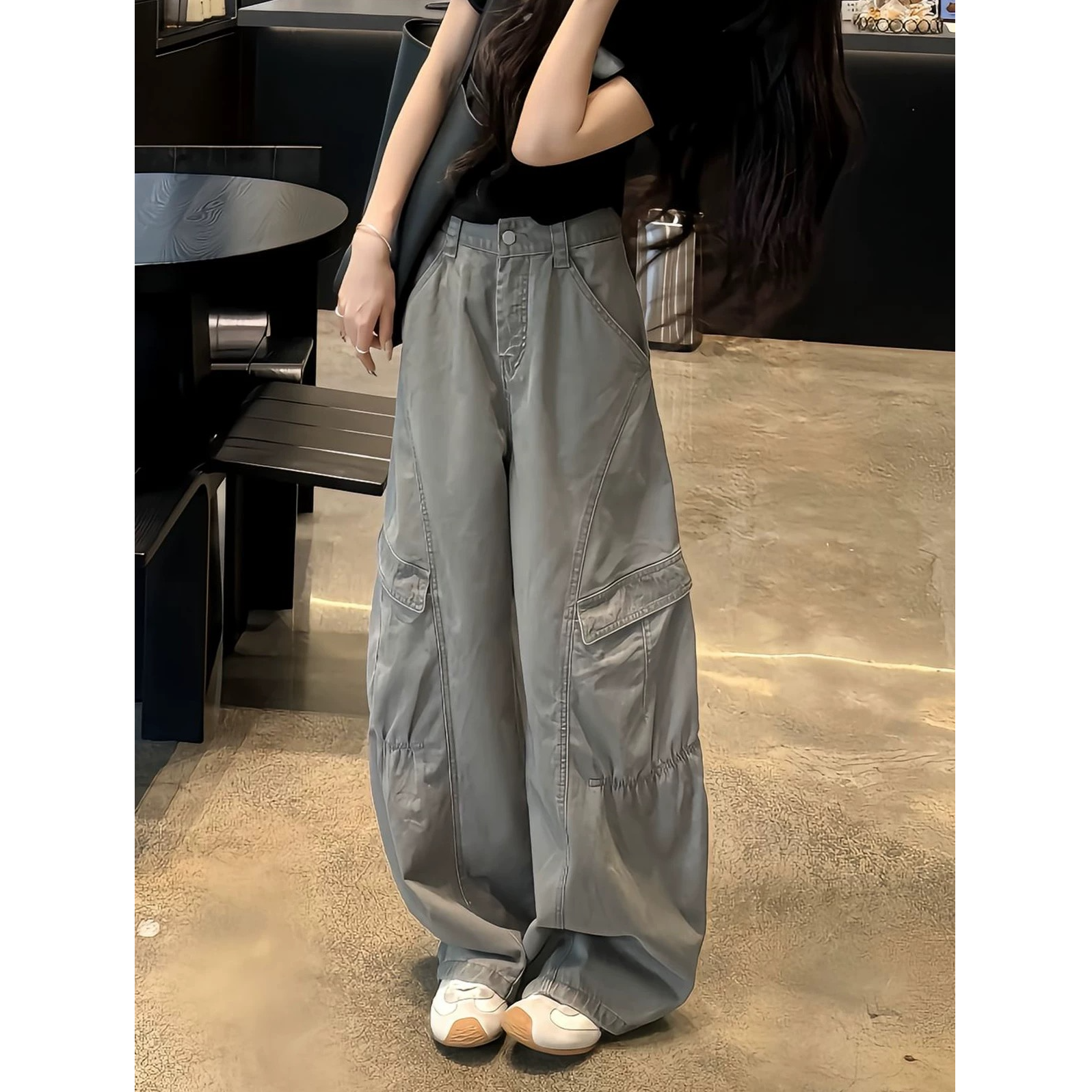 NOMIO美式复古多口袋褶皱工装裤宽松百搭显瘦阔腿裤休闲裤男女