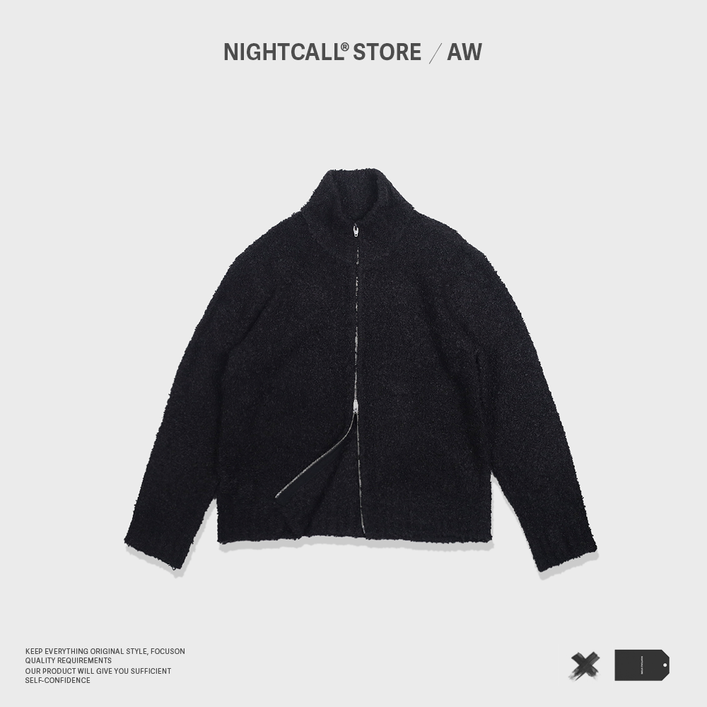 NIGHTCALL / AW 黑色泰迪 羊毛混纺拉链立领开衫休闲毛衣