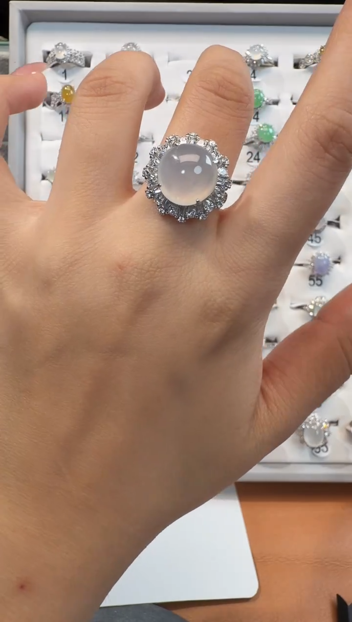 银S925镶嵌戒指翡翠925银镶翡翠戒指镶嵌71