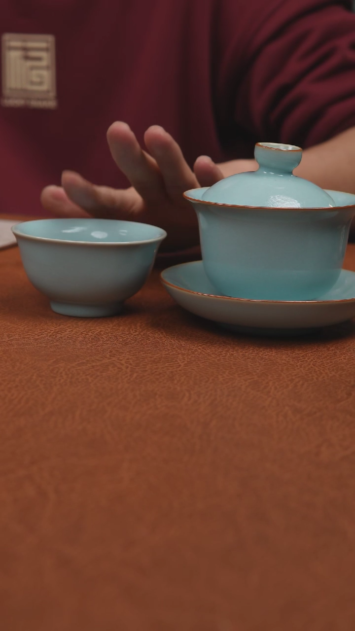 【闪购商品】杯一级天青元宝盖碗送天青支钉压手杯