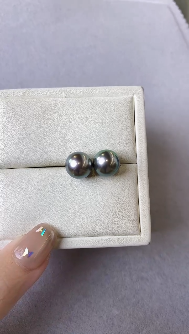 【闪购商品】海水珍珠耳饰18K金镶嵌10-11大溪地黑珍珠耳饰