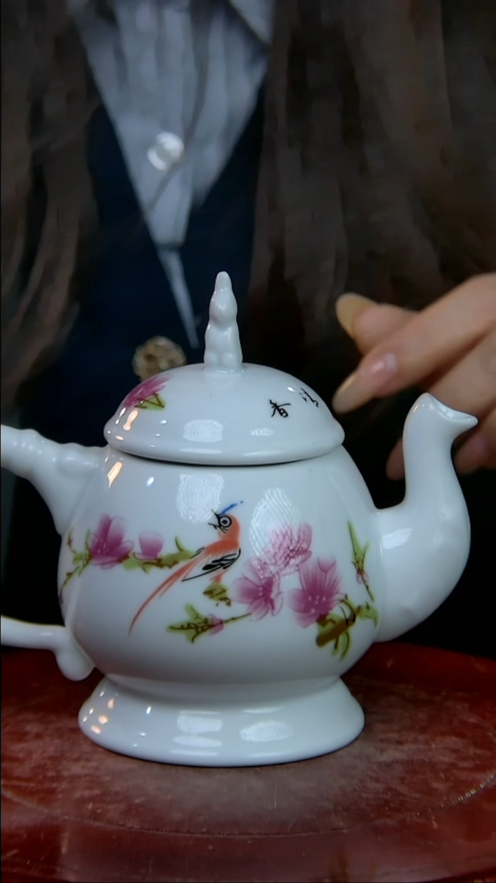 摆件陶水点桃花兔子壶