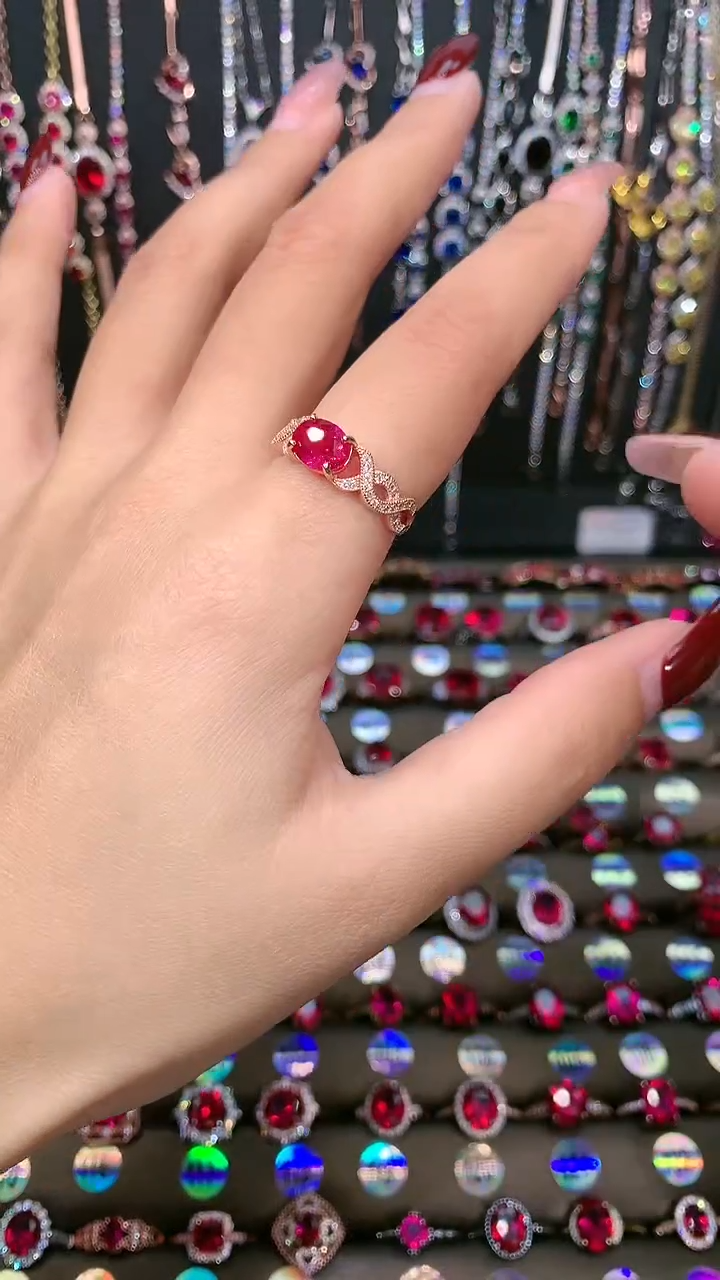 【闪购商品】红宝石戒指银S925镶嵌玫瑰金