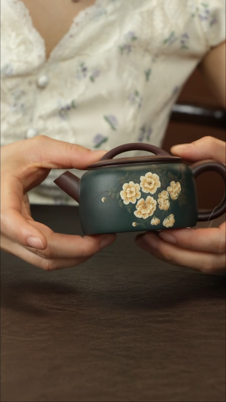 紫砂茶叶罐直播福利胡琪粉浆泥绘栀子花
