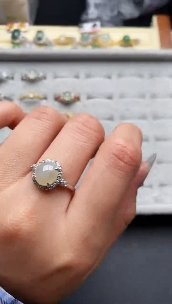 【闪购商品】翡翠戒指银S925镶嵌555555555+8