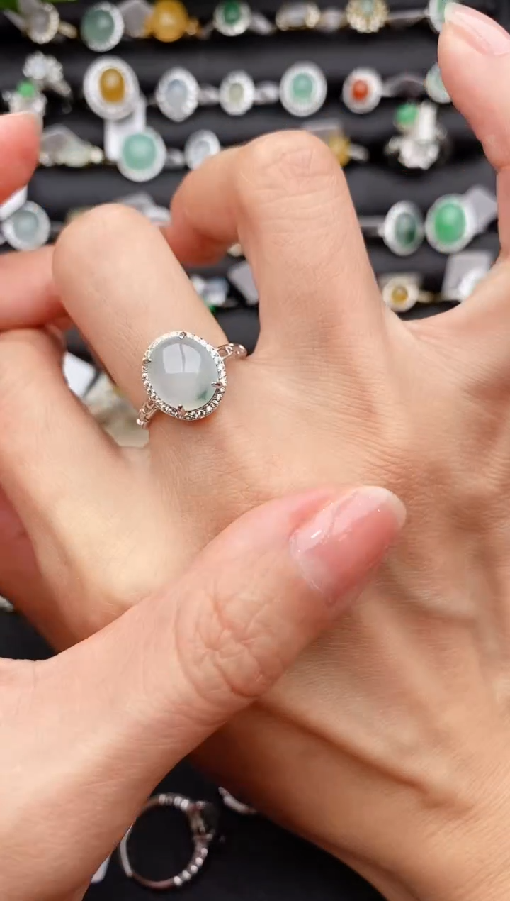 【闪购商品】翡翠戒指银S925镶嵌缅甸天然A货翡翠444   5-5