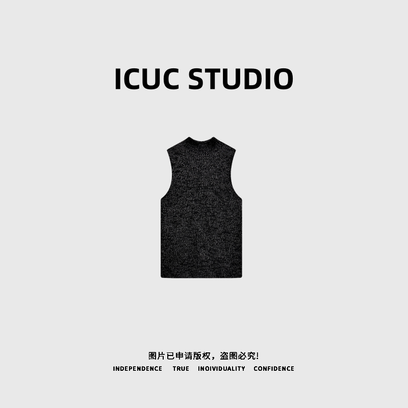 ICUC STUDIO-【极简风半高领针织上衣】羊毛混纺无袖针织衫256031