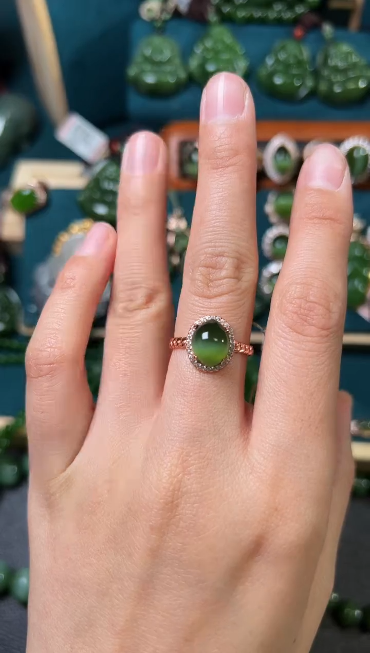 【闪购商品】和田玉（碧玉）戒指银S925镶嵌碧玉