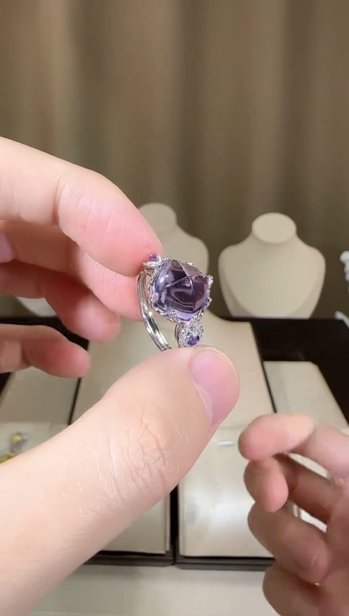 【闪购商品】紫晶戒指银S925镶嵌10mm
