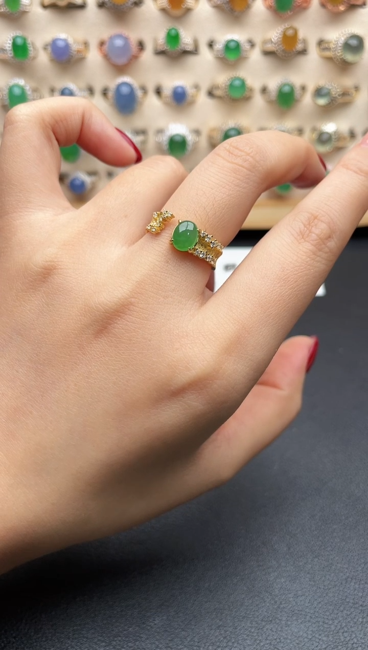 银S925镶嵌戒指翡翠一物一证一礼盒