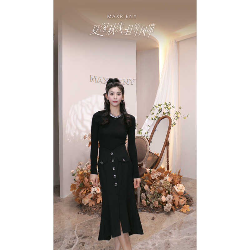 MAXRIENY【商场同款】时尚长袖系带微弹修身女装