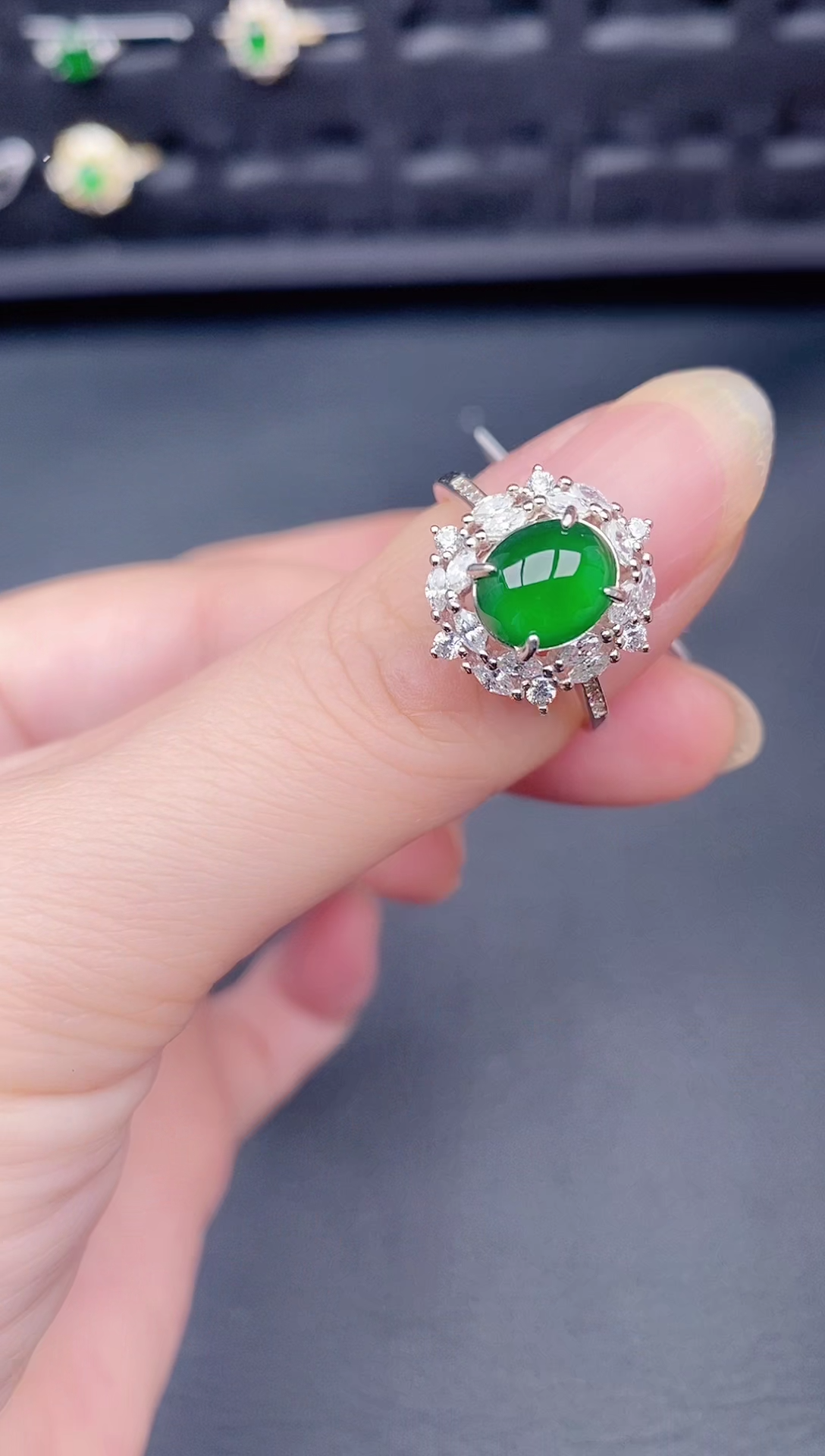 银S925镶嵌戒指翡翠天然a货翡翠105