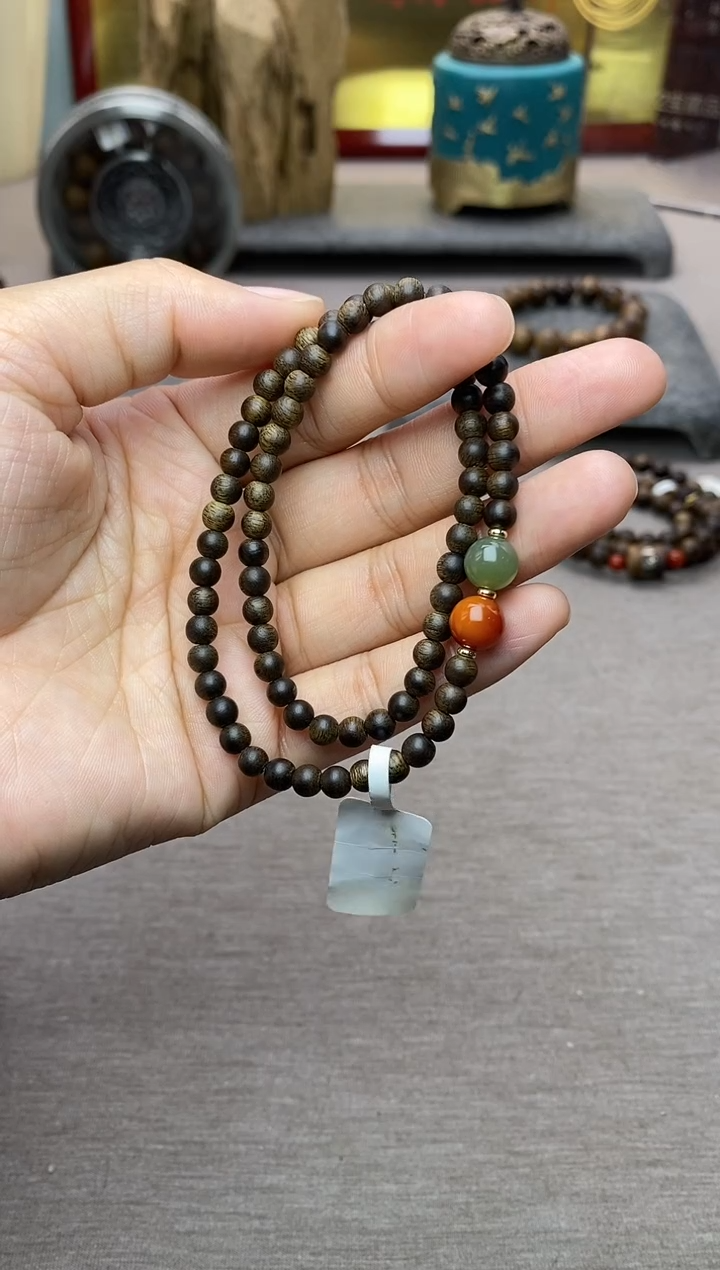 【闪购商品】沉香手串越南芽庄白棋0.4+配饰 沉水双圈款