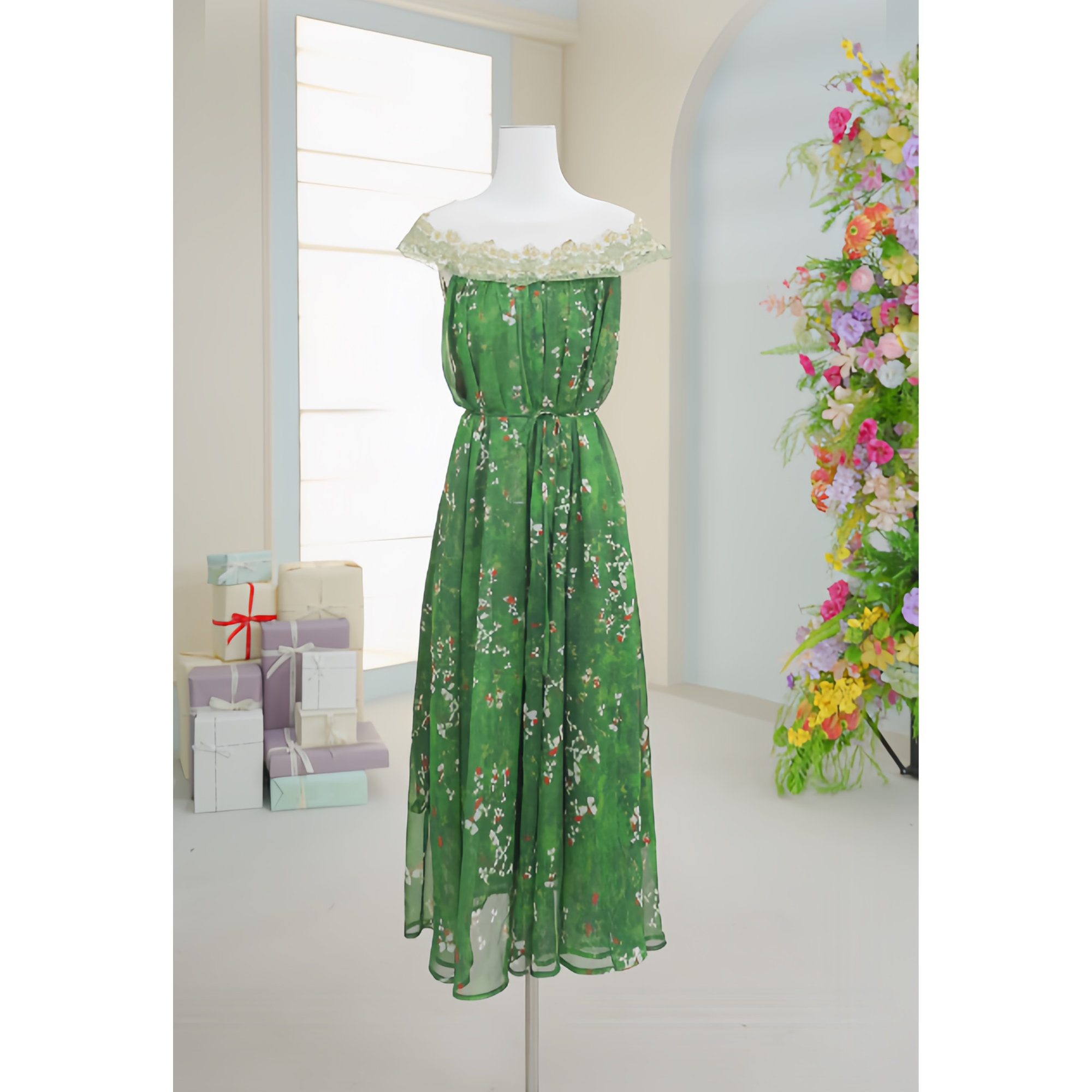 浪漫逃亡“莫奈新款”长款连衣裙琉璃纱原创艺术感晕染夏季显瘦修身