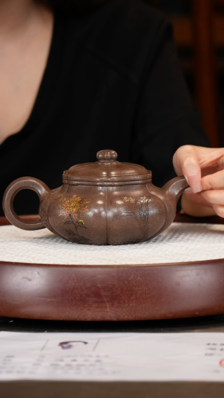 茶壶紫砂【诸葛永南】老青段葵仿古+花卉四屏