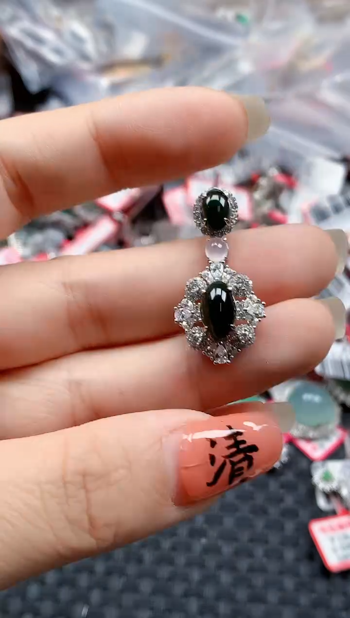 银S925镶嵌戒指翡翠天然A货缅甸翡翠