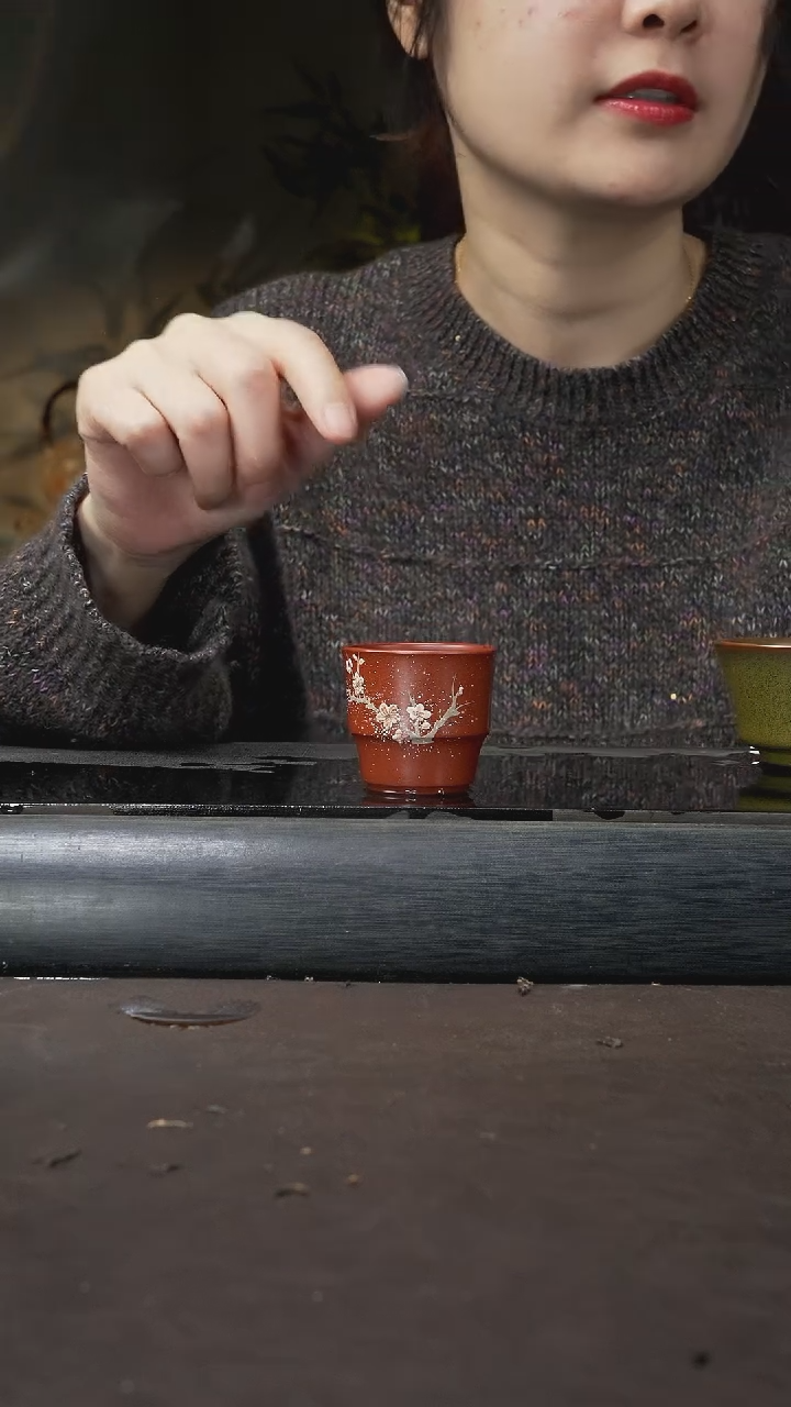 【闪购商品】紫砂茶壶朱泥 泥绘 梅花杯 011