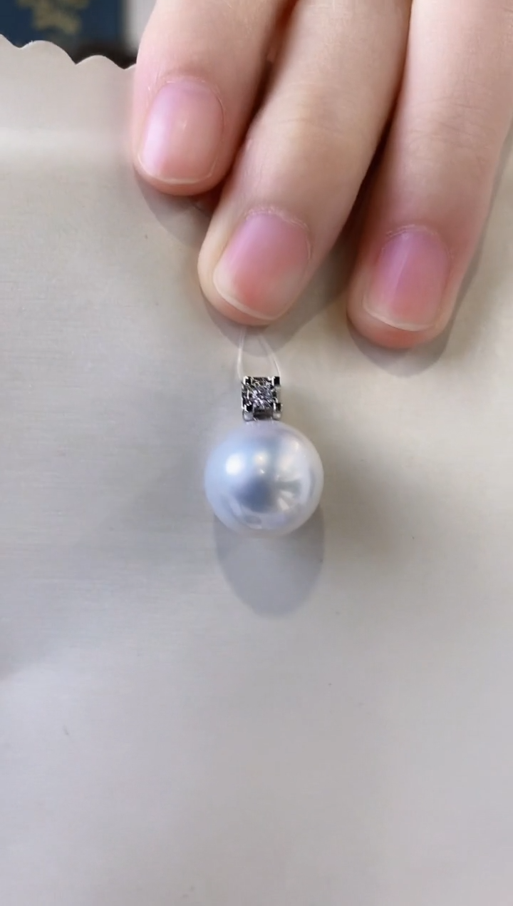 海水珍珠18K金镶嵌吊坠(不含链)14-15澳白珍珠吊坠
