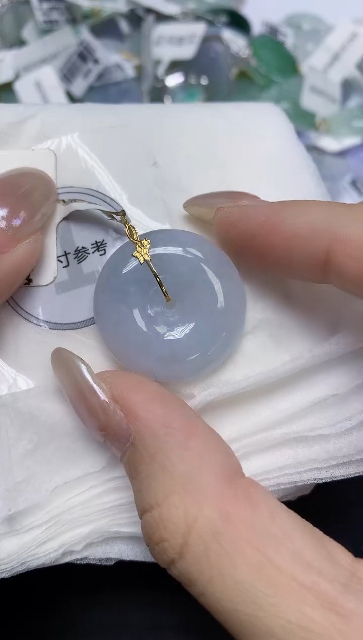 颈饰18K金镶嵌翡翠天然缅甸翡翠A货百元以上9元证书费自理