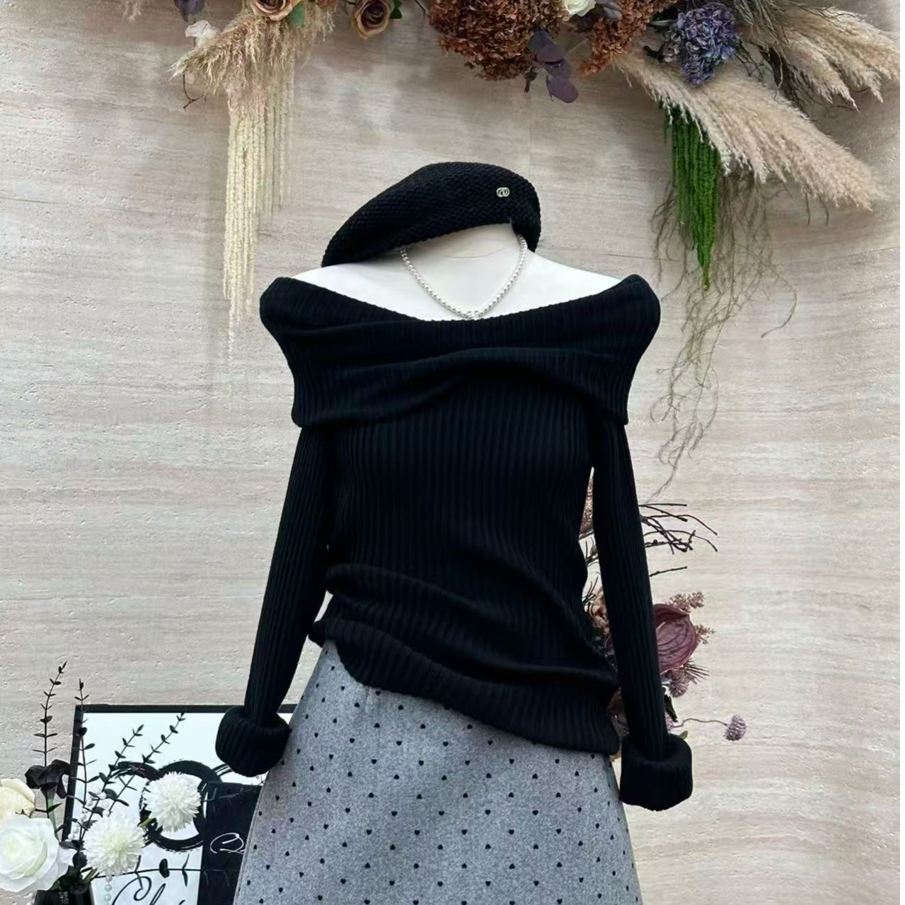 【甜蜜邂逅】韩系纯欲气质露肩显瘦上衣-46613