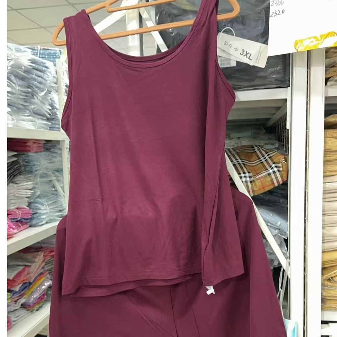 女休闲四分裤背心宽松加肥大码面膜懒懒鸭蛋领高弹棉舒适家居套服