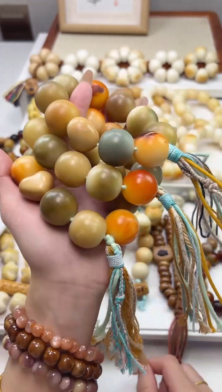 手串菩提根/象牙果干磨苹果23mm+象牙果风化爱心手持瑕疵不补