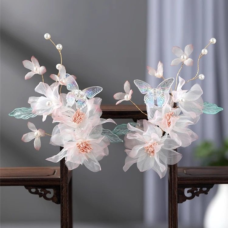 汉服绢花簪花头饰头花饰品发夹古装配饰仙气对夹国风古风手工发饰