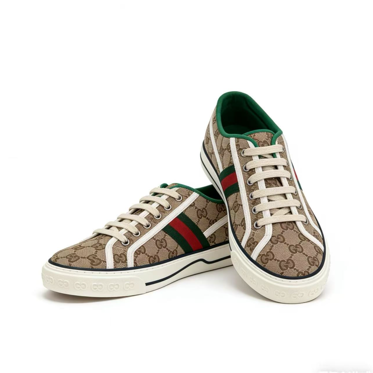 未使用 GUCCI/古驰  1977 系列乌木色老花满印印花低帮板鞋 42 码