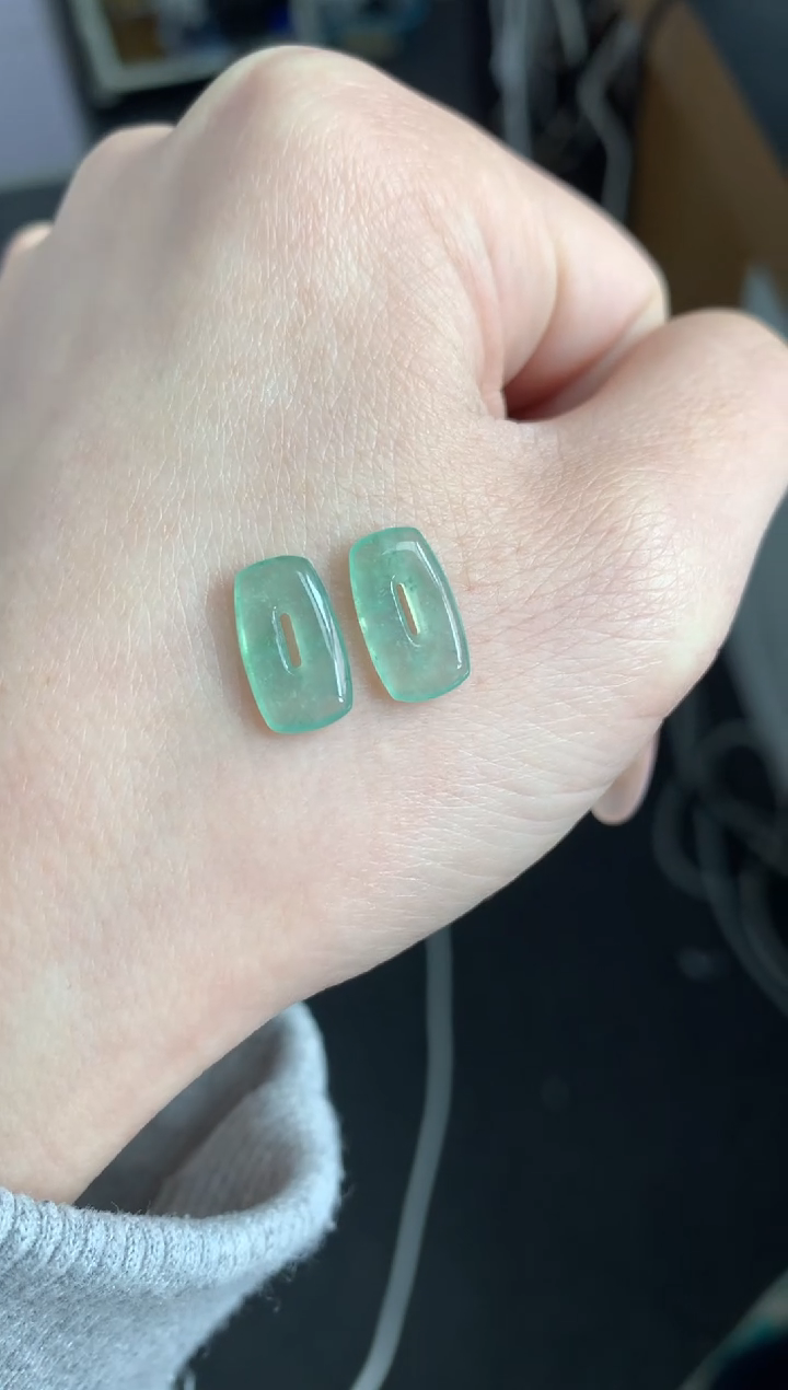 【闪购商品】定制翡翠未镶嵌一对方糖