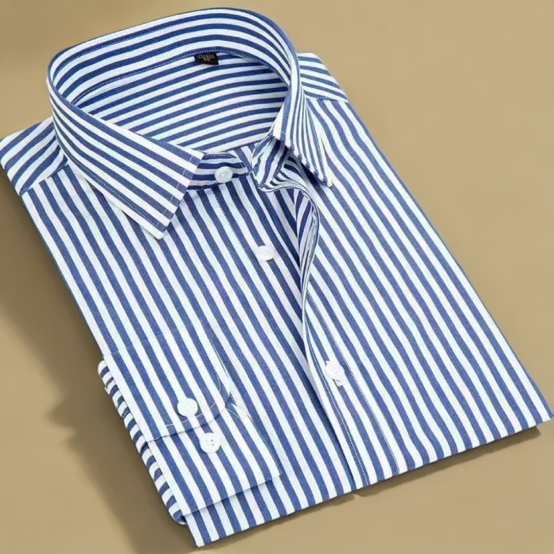 男士长袖条纹商务衬衫春秋款免烫抗皱舒适百搭