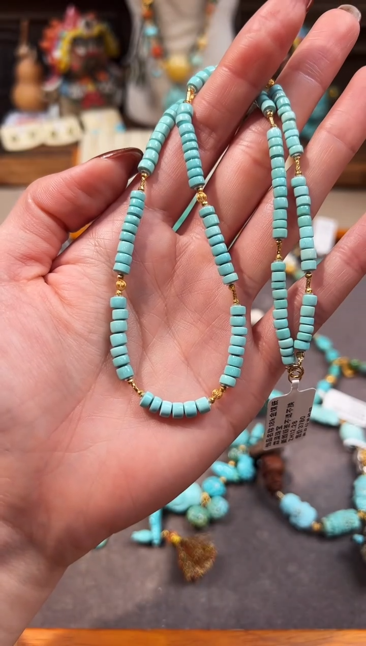 18K金镶嵌绿松石颈饰绿松石项链