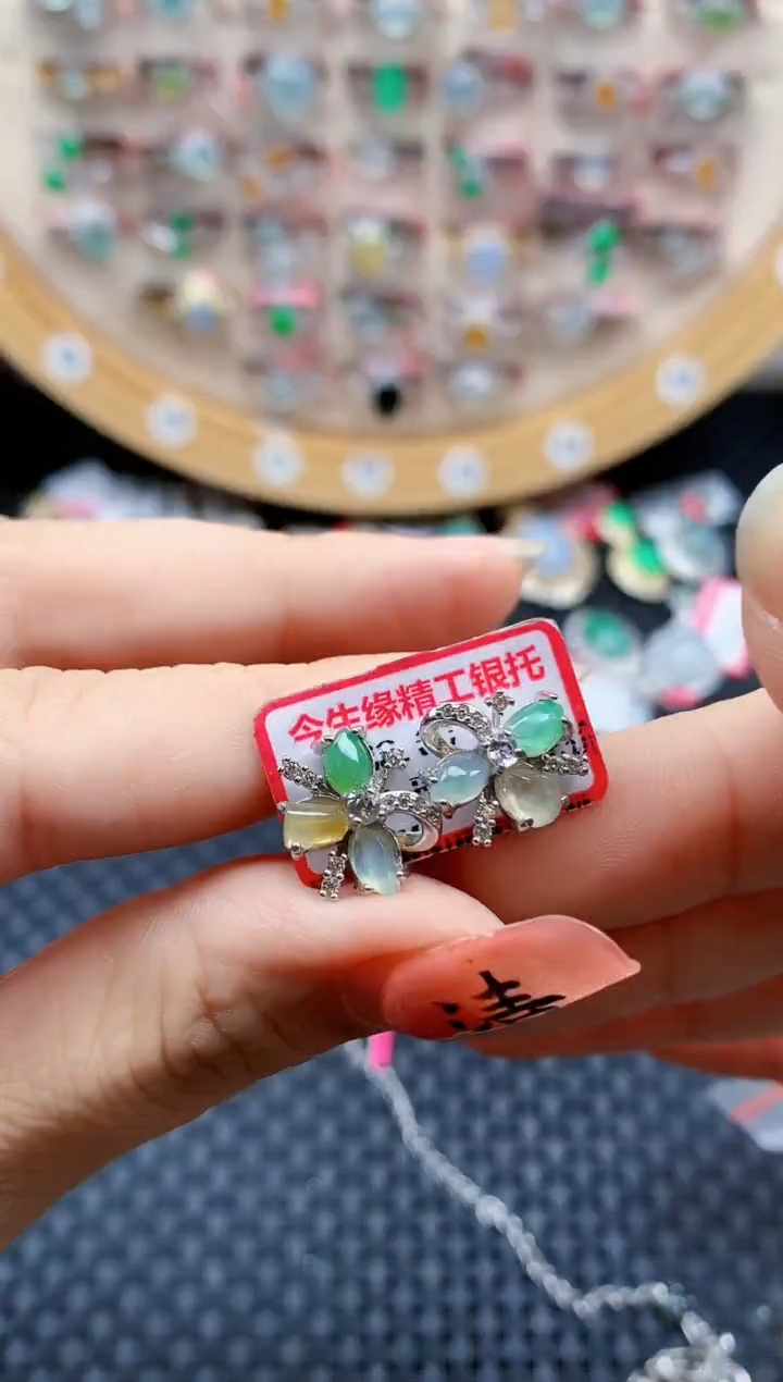 银S925镶嵌戒指翡翠天然A货缅甸翡翠