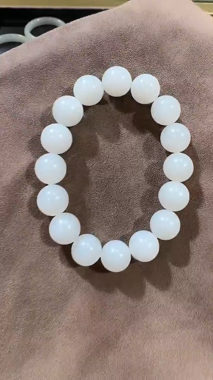 【闪购商品】和田玉手串未镶嵌1314 白玉12mm圆珠手串