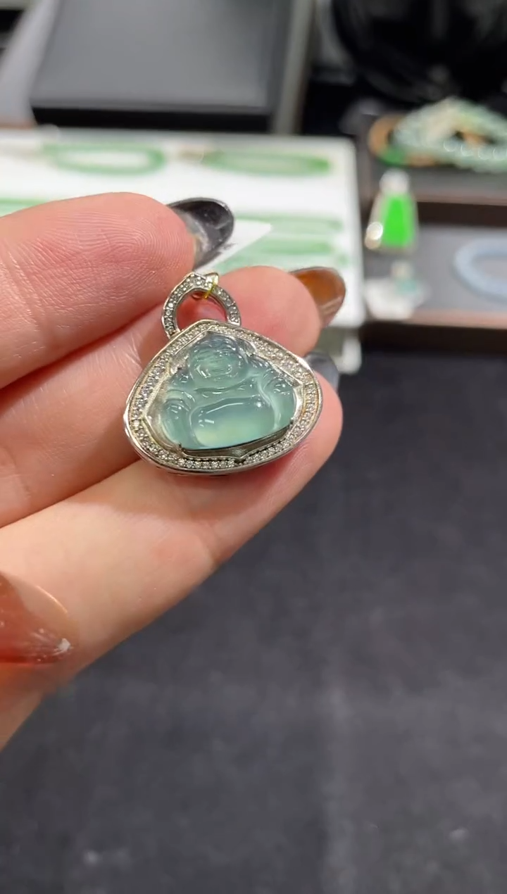吊坠(不含链)银S925镶嵌翡翠翡翠佛公吊坠