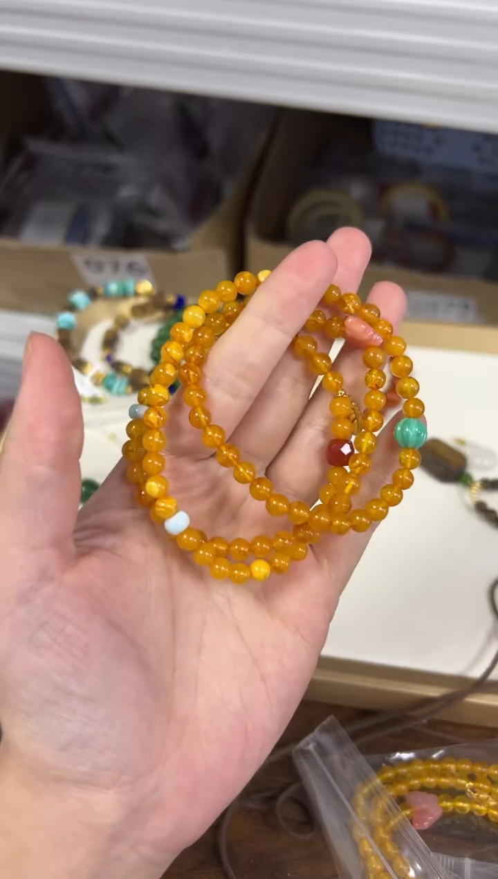 手链蜜蜡未镶嵌金胶蜜蜜蜡海纹款多圈[1151]