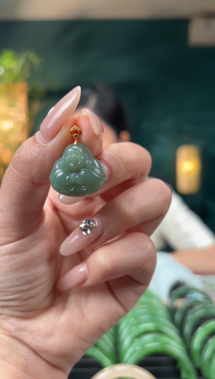 和田玉18K金镶嵌吊坠(赠链)【柳姐珠宝】