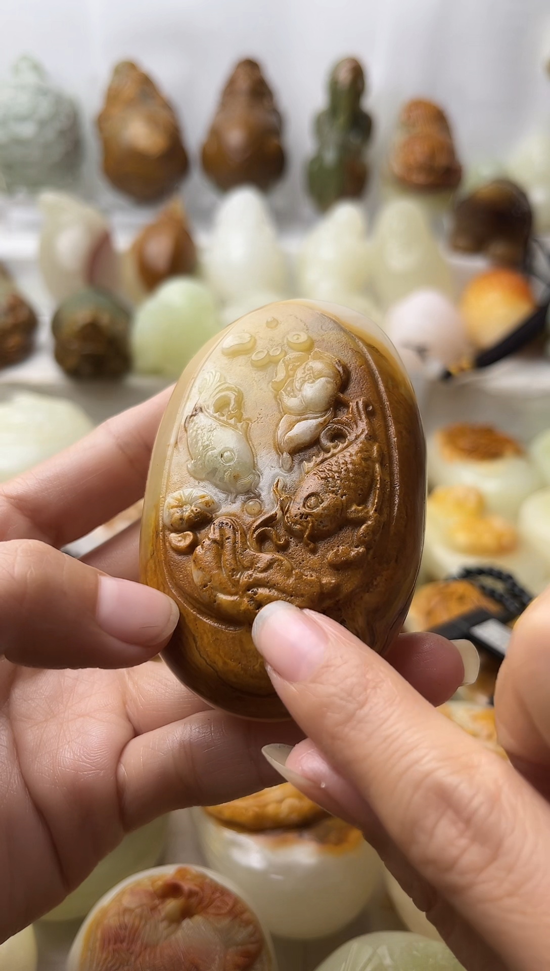 石材方解石棉纹正常不退换荷花鱼微瑕