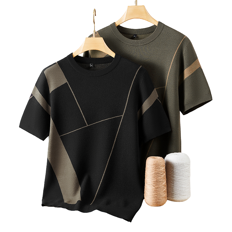 大码潮流修身时尚百搭男士秋季圆领商务休闲短袖针织衫韩版宽松FP