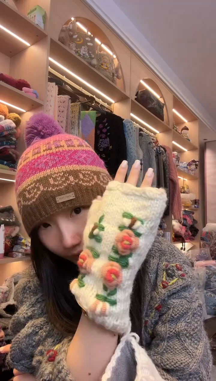 羊毛百羊毛白色半指手套