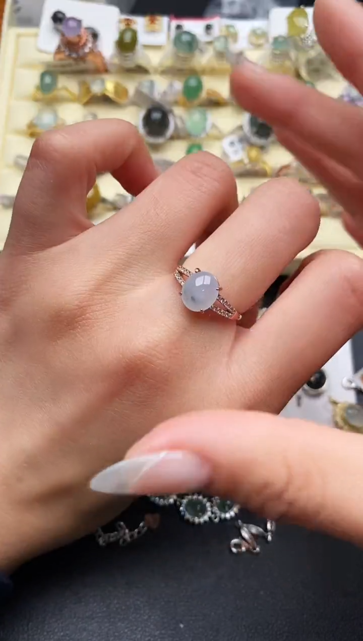 【闪购商品】翡翠戒指银S925镶嵌天然翡翠666 6  3+