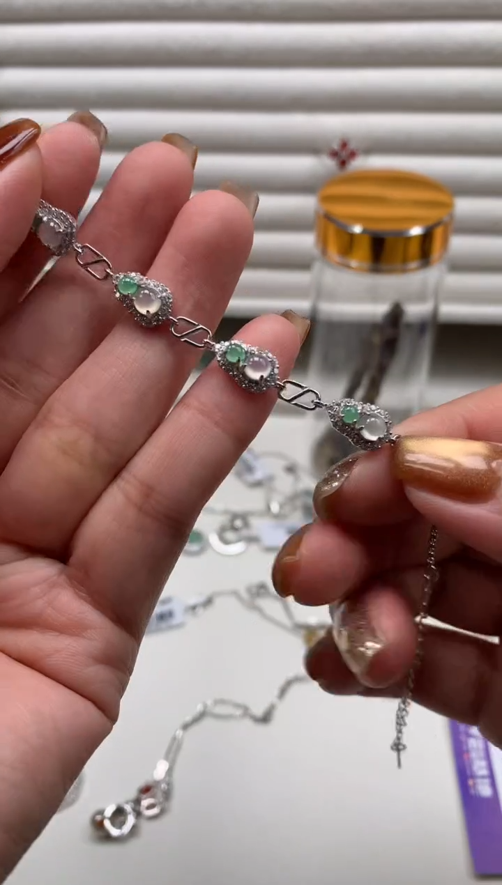 银S925镶嵌戒指翡翠手链