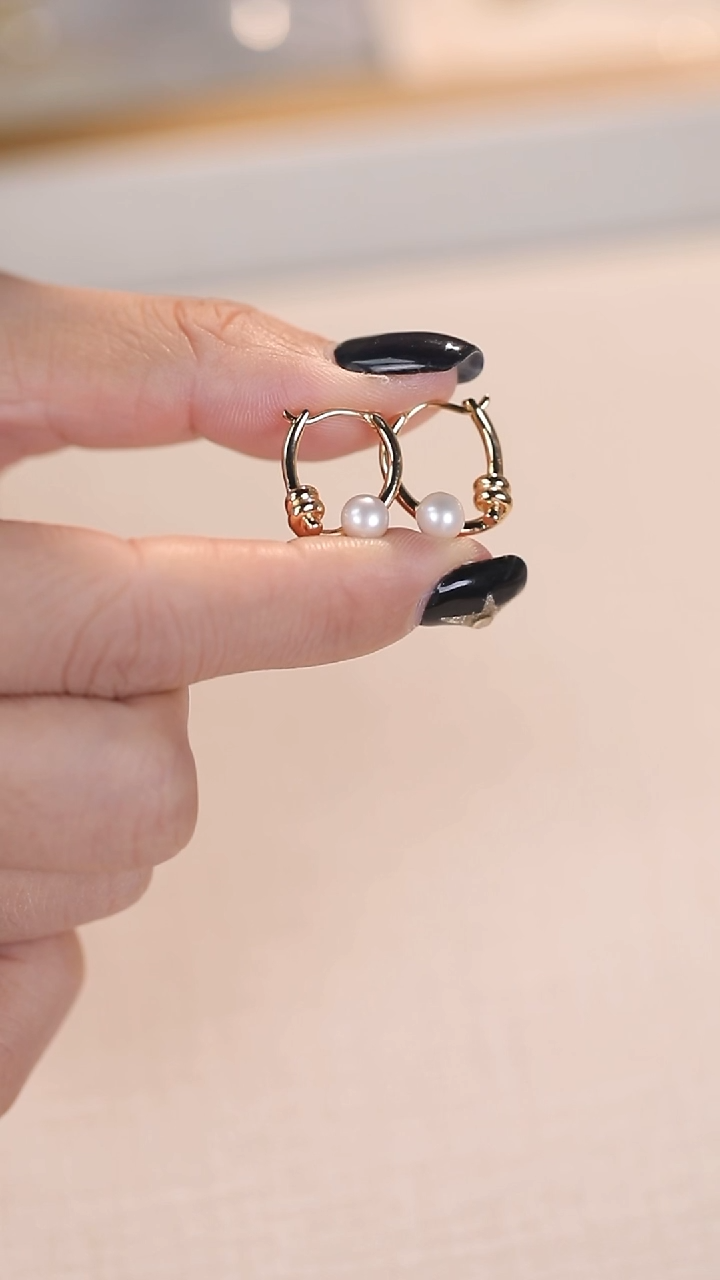 银S925镶嵌耳饰淡水珍珠 【无包装】玫瑰金