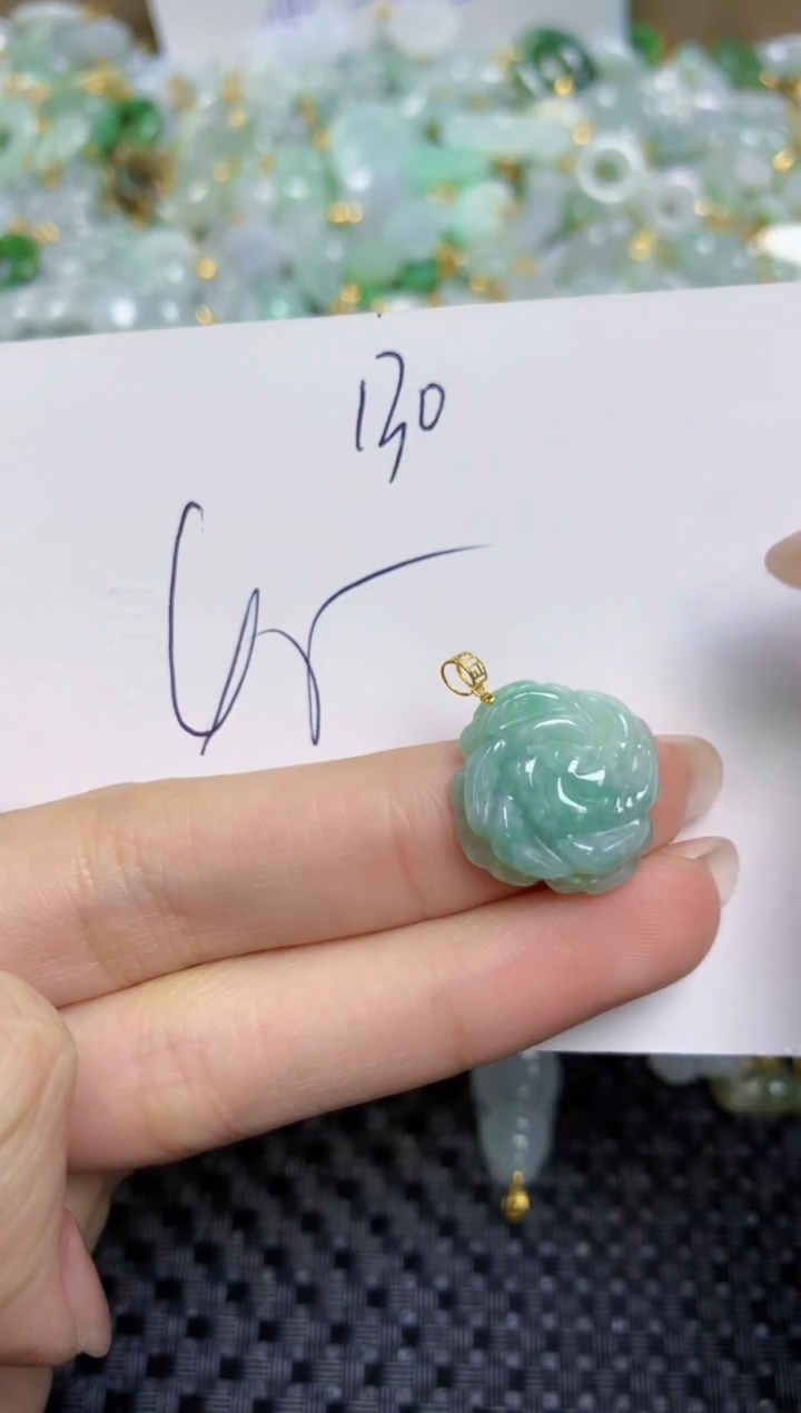 【闪购商品】翡翠颈饰18K金镶嵌天然缅甸A货翡翠