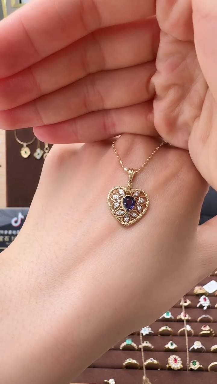 【闪购商品】蓝宝石吊坠(不含链)18K金镶嵌紫蓝宝